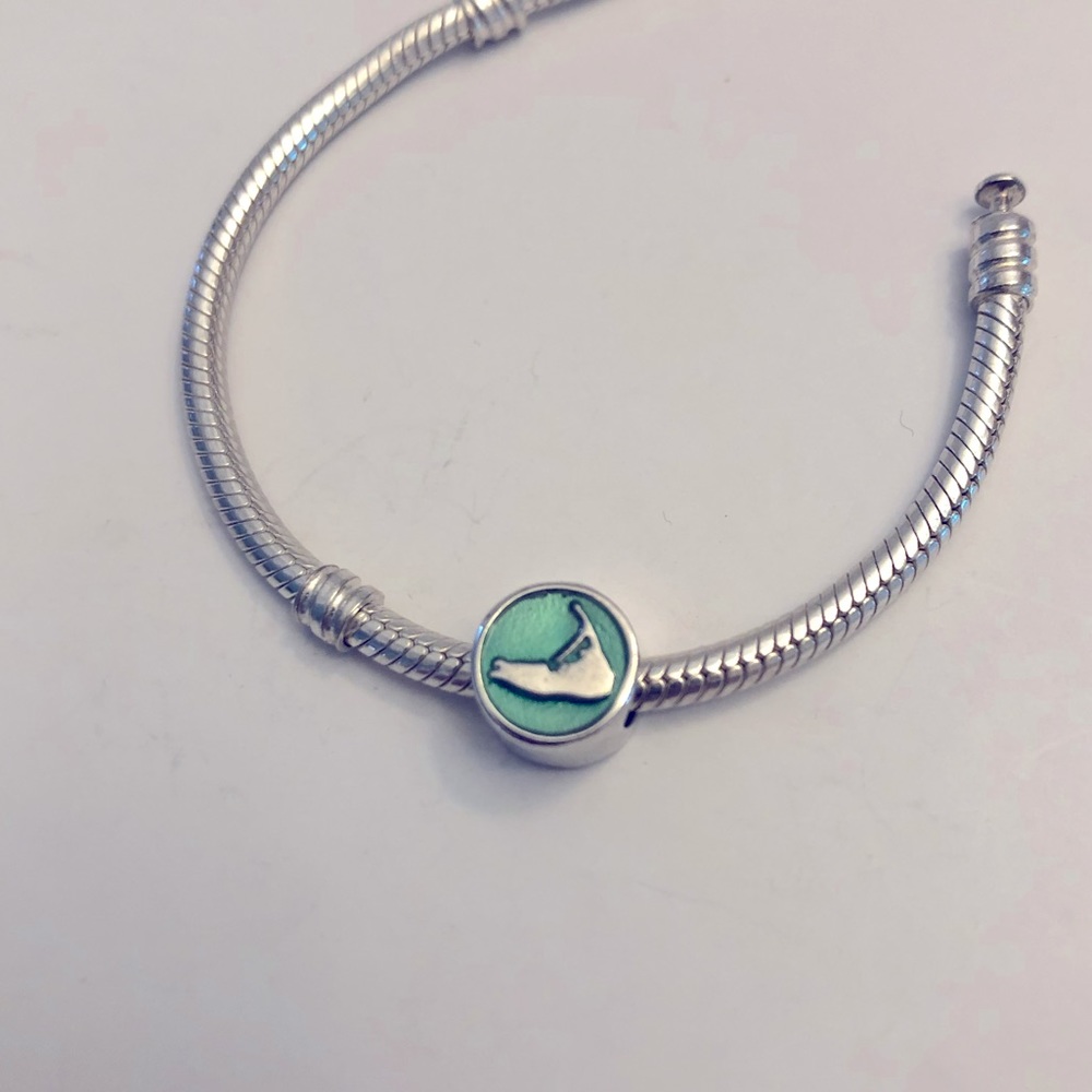 Nantucket Island Enamel & Sterling Silver 925 Bead Charm Basket on Reverse